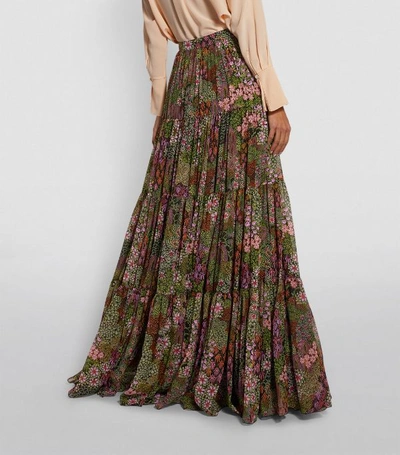 Shop Giambattista Valli Floral Silk Maxi Skirt