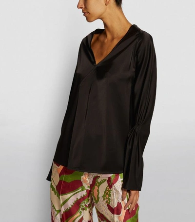 Shop Victoria Beckham V-neck Gathered-sleeve Blouse