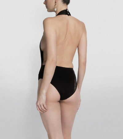 Shop Balmain Velvet Button Swimsuit