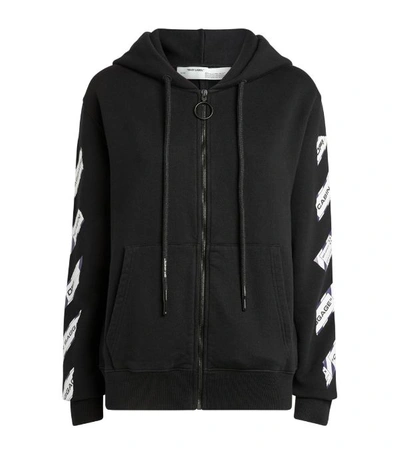 Shop Off-white Airport Tape Zip-up Hoodie