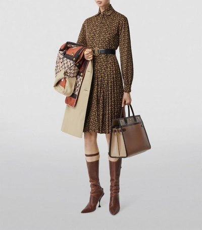 Shop Burberry Pleated Monogram Shirt Dress