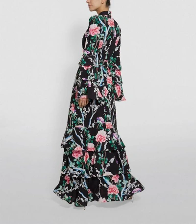 Shop Andrew Gn Peony Print Long Silk Dress