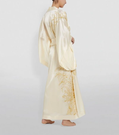 Shop Carine Gilson Long Silk Floral Print Kimono Robe