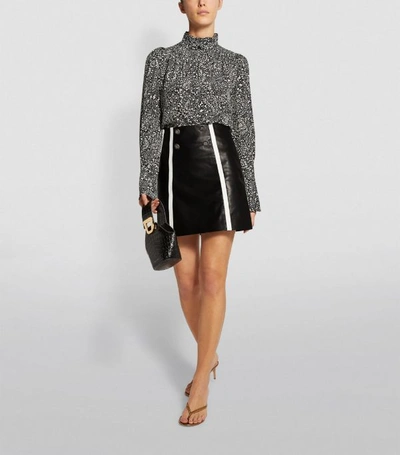 Shop Sandro Leather Contrast-stripe Mini Skirt