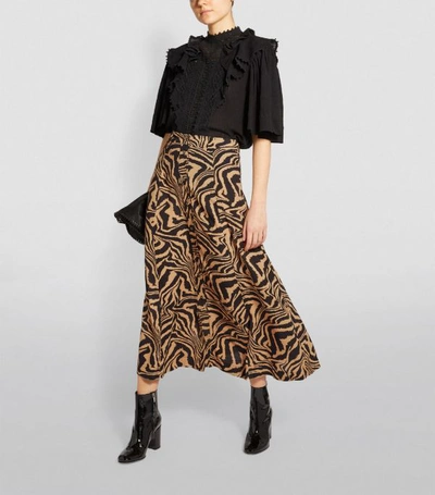 Shop Ganni Animal Print Midi Skirt