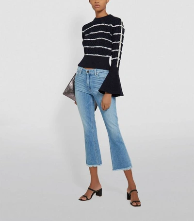 Shop Self-portrait Flute Sleeve Stripe Sweater