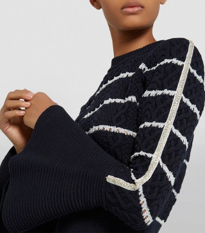 Shop Self-portrait Flute Sleeve Stripe Sweater