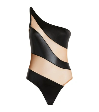 Shop Norma Kamali Leather-look Mesh Mio Swimsuit