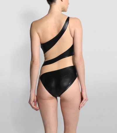 Shop Norma Kamali Leather-look Mesh Mio Swimsuit