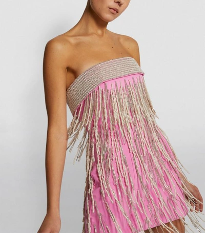 Shop Attico Embellished Fringe Strapless Mini Dress