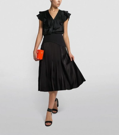 Shop Victoria Beckham Contrast-panel Pleated Midi Skirt