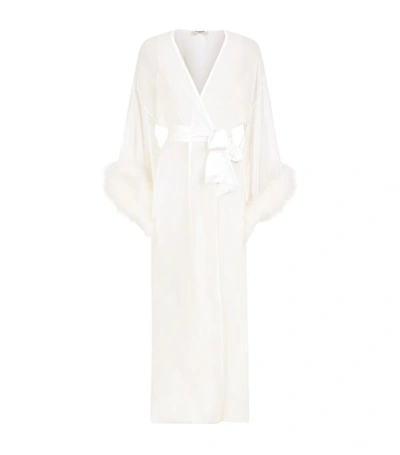 Shop Gilda & Pearl Diana Marabou Long Silk Robe In Ivory