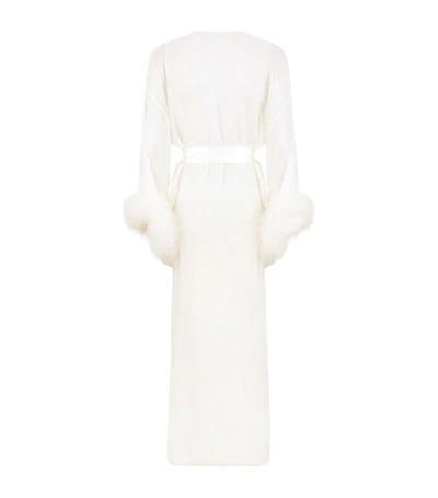 Shop Gilda & Pearl Diana Marabou Long Silk Robe In Ivory