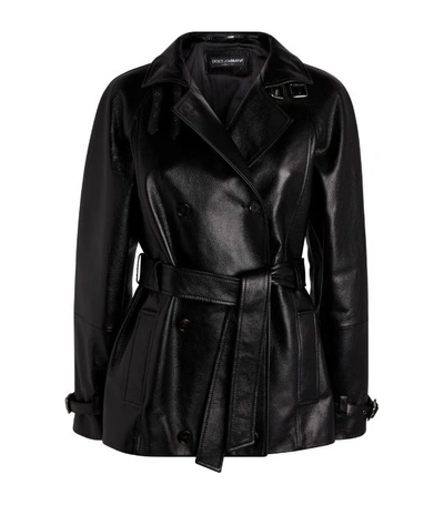 Shop Dolce & Gabbana Belted Leather Jacket