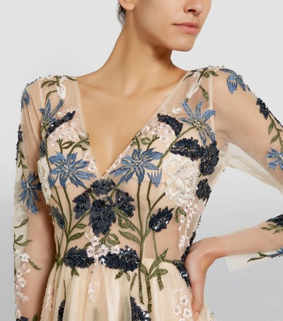 Shop Jovani Floral Embellished Long-sleeved Gown