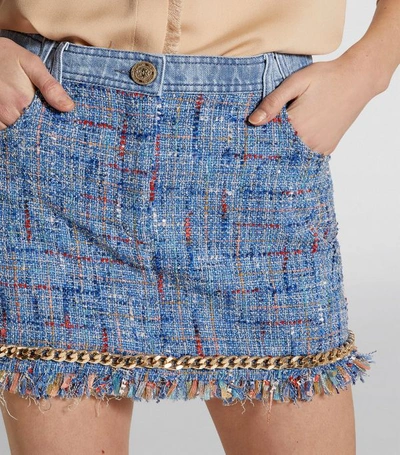 Shop Balmain Chain-embellished Tweed Mini Skirt