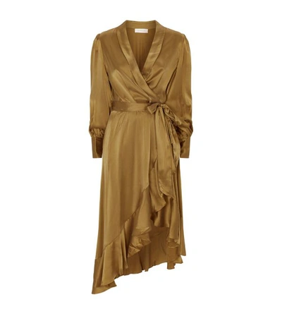 Zimmermann Super Eight Silk-satin Wrap Dress In Olive | ModeSens