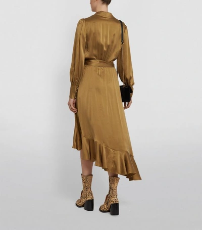 Zimmermann Super Eight Silk-satin Wrap Dress In Olive | ModeSens