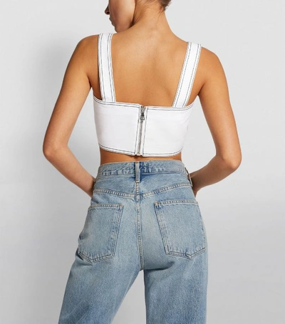 Shop Balmain Topstitched Denim Crop Top