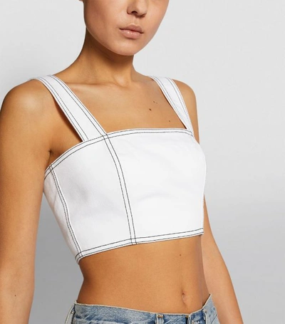 Shop Balmain Topstitched Denim Crop Top