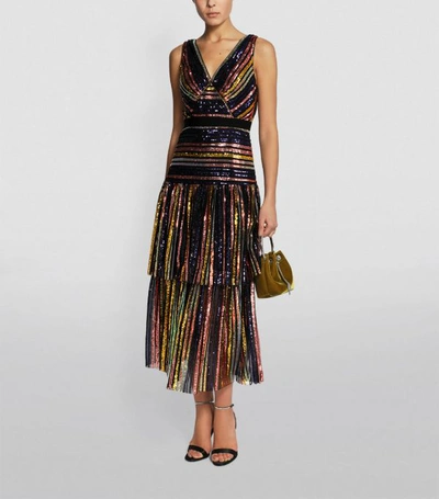 Shop Self-portrait Sequin Stripe Midi Dress