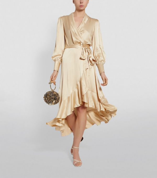 cream silk wrap dress