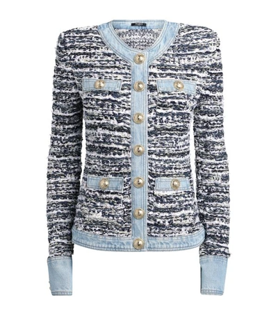 Shop Balmain Tweed Denim Jacket