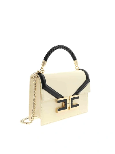 Shop Elisabetta Franchi Metal Logo Bag In Burro Color And Black In Cream