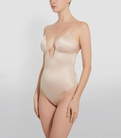 Spanx Suit Your Fancy Plunge Low Back Thong Bodysuit In Beige