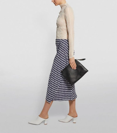 Shop Victoria Beckham Houndstooth Drape Midi Skirt