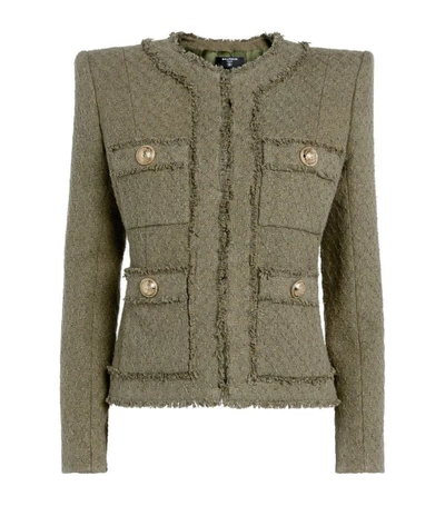 Shop Balmain Tweed Collarless Jacket