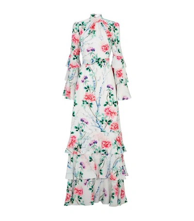 Shop Andrew Gn Belted Floral Silk Dress