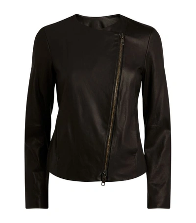 Shop Vince Collarless Leather Jacket In Black