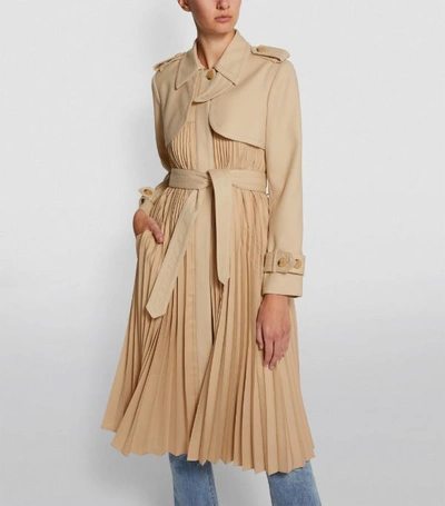 Shop Sandro Pleated Trench Coat In Beige
