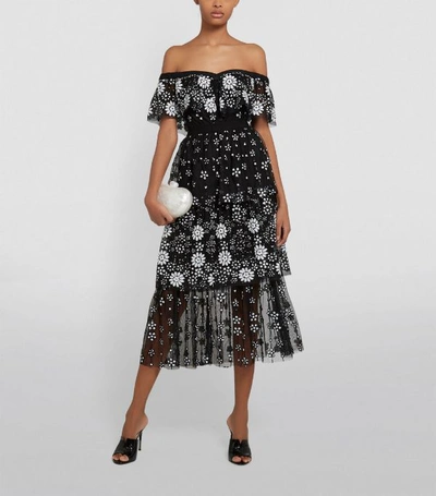 Shop Self-portrait Tiered Sequin Midi Skirt