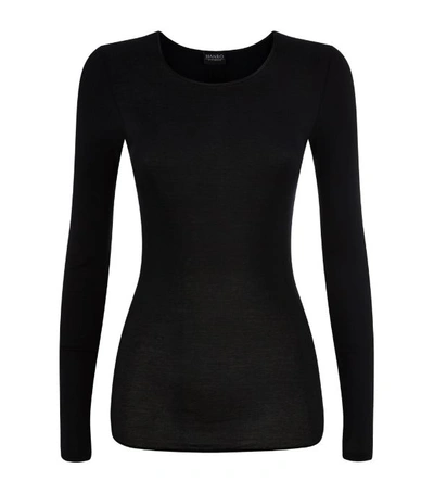 Shop Hanro Cotton Seamless Long-sleeved Top In Black