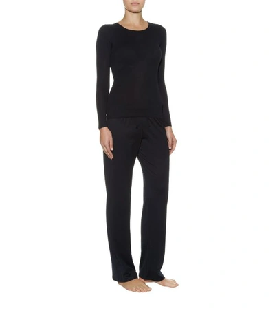 Shop Hanro Cotton Seamless Long-sleeved Top In Black