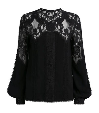 Shop Costarellos Long-sleeved Lace Top