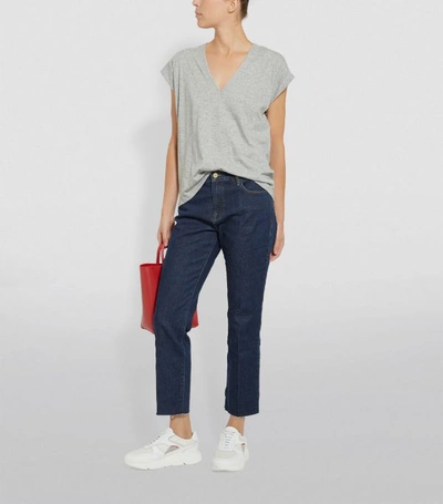 Shop Frame Cotton Le Mid Rise T-shirt In Grey