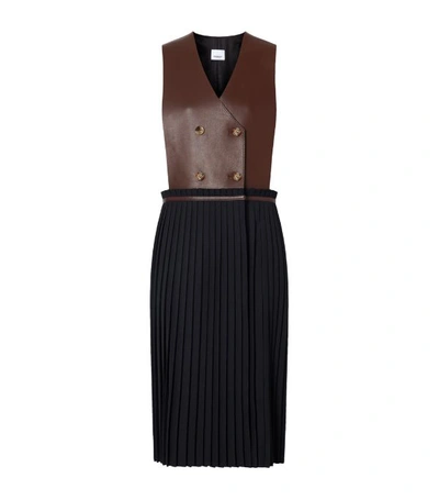 Shop Burberry Lambskin Pleated Pinafore Dress