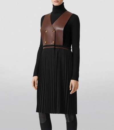 Shop Burberry Lambskin Pleated Pinafore Dress