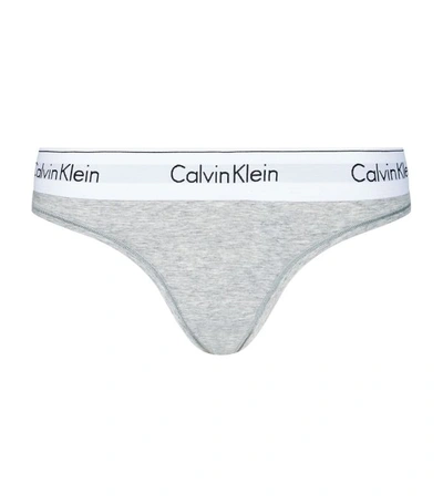 Shop Calvin Klein Logo Thong In Grey