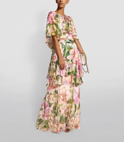 Shop Dolce & Gabbana Silk Floral Print Layered Maxi Dress