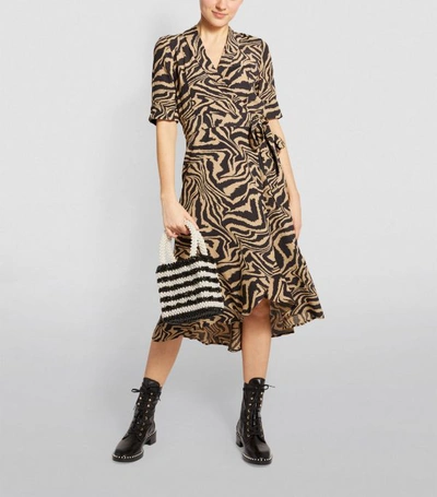 Shop Ganni Animal Print Wrap Midi Dress