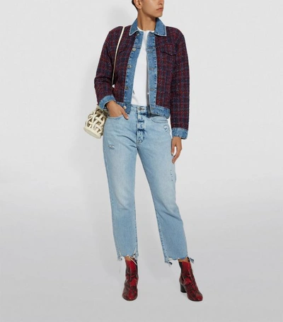 Shop Sandro Denim Trim Tweed Jacket