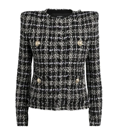 Shop Balmain Collarless Lurex Tweed Jacket
