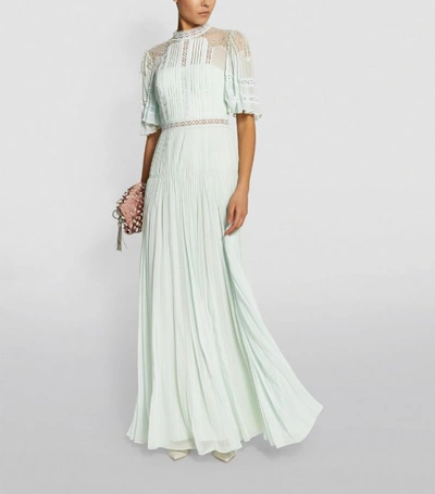 Shop Self-portrait Pleated Chiffon Maxi Dress