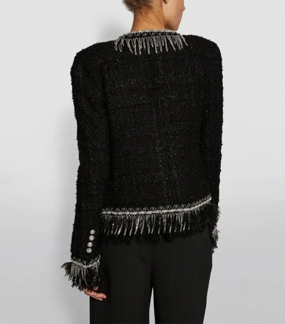 Shop Balmain Ostrich Trim Tweed Jacket
