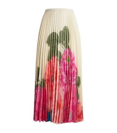 Shop Valentino Silk Floral Pleated Skirt