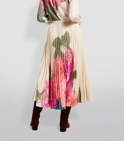 Shop Valentino Silk Floral Pleated Skirt